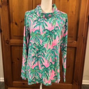 Lilly Pulitzer Lilishield Palm Tree UPF 50+ Cowlneck Top Size Large Suite Views